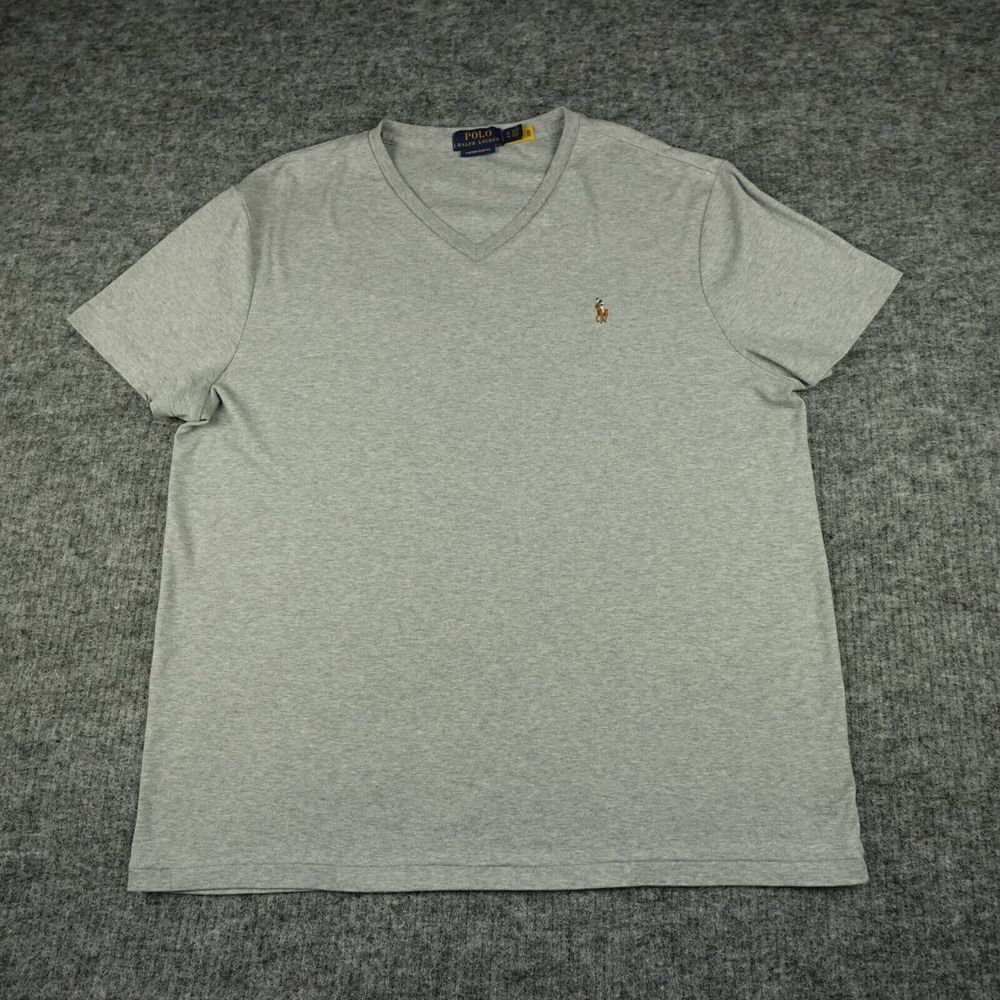 Polo Ralph Lauren T-Shirt Mens Extra Large Gray Custom Slim Fit‎ V-Neck Pony-